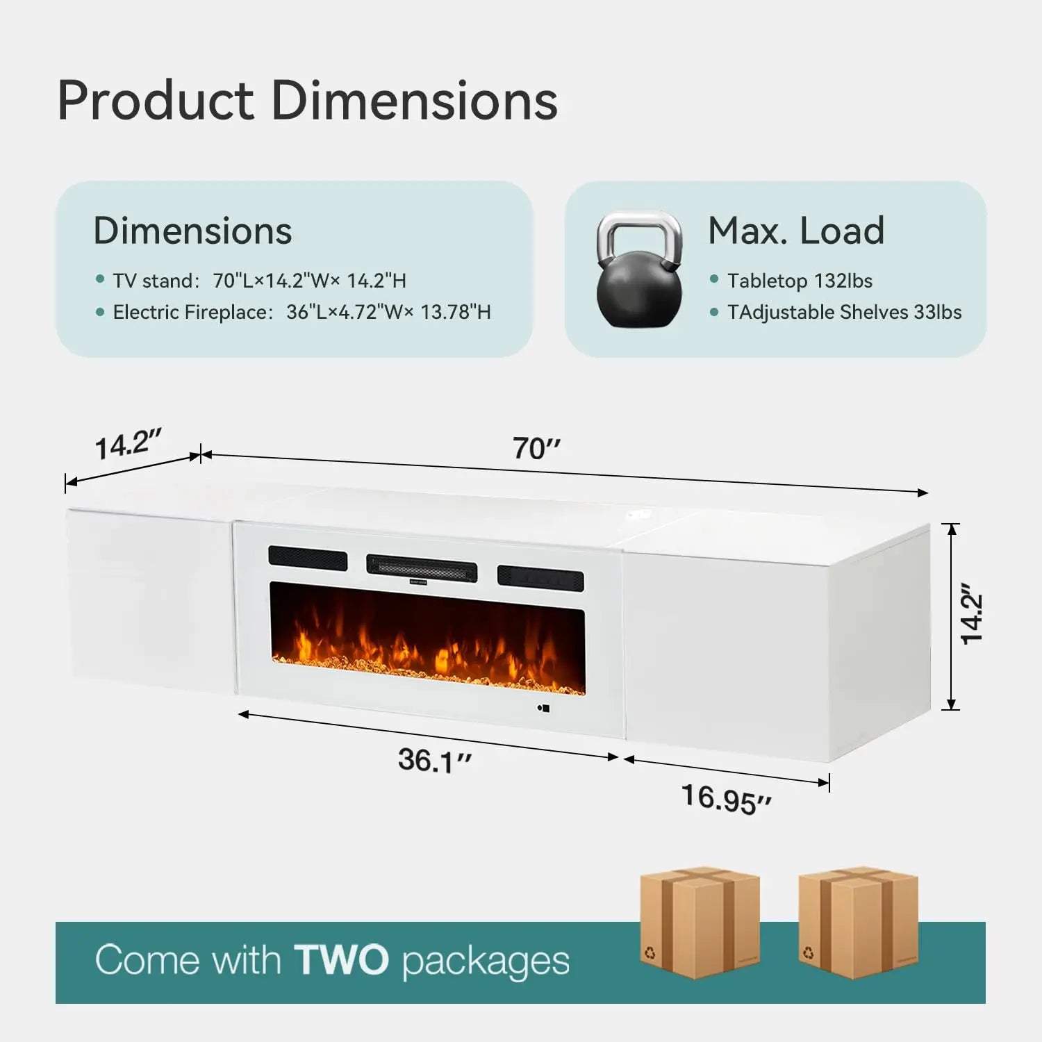 Floating TV Stand, Electric Fireplace, 12-Color LED