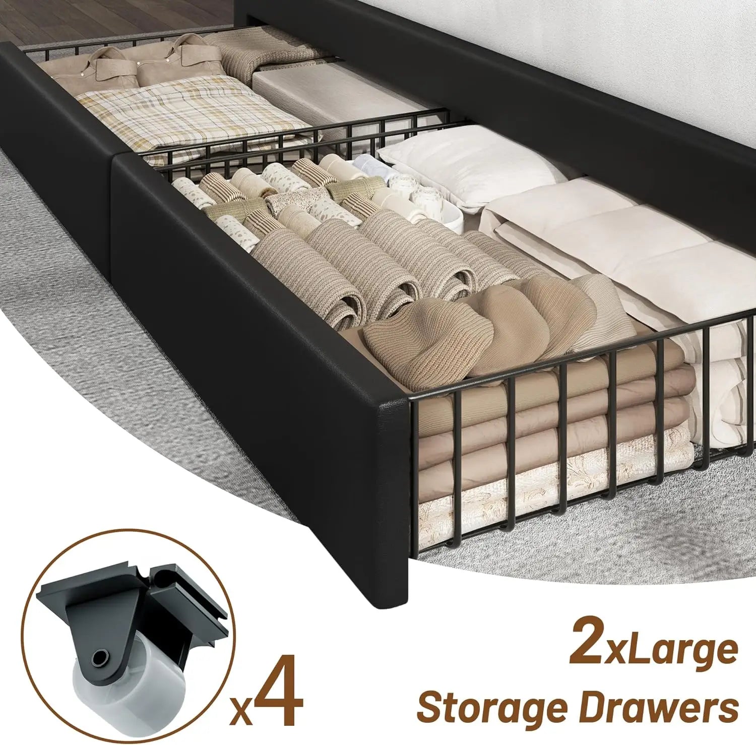 Queen Bed Frame with Headboard ＆ 4 Drawers