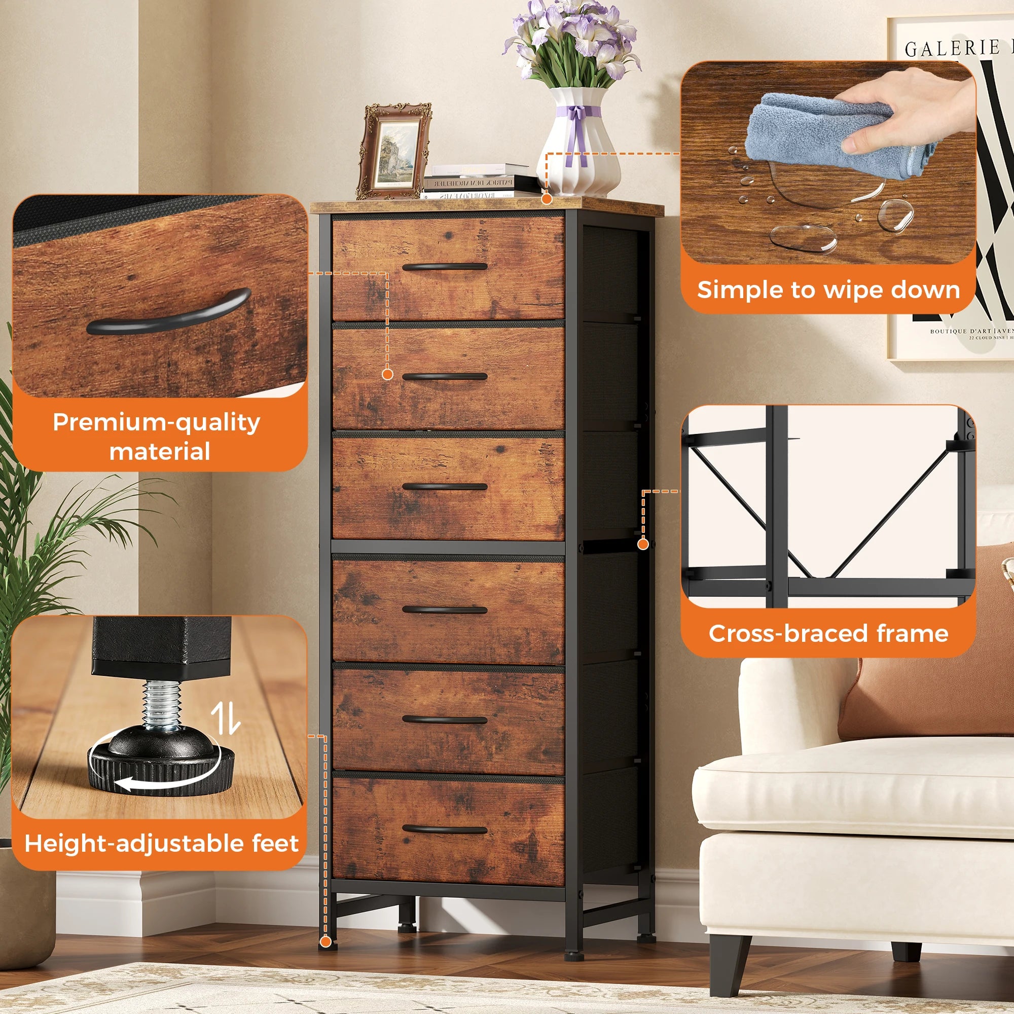 Tall 6 Fabric Drawer Dresser