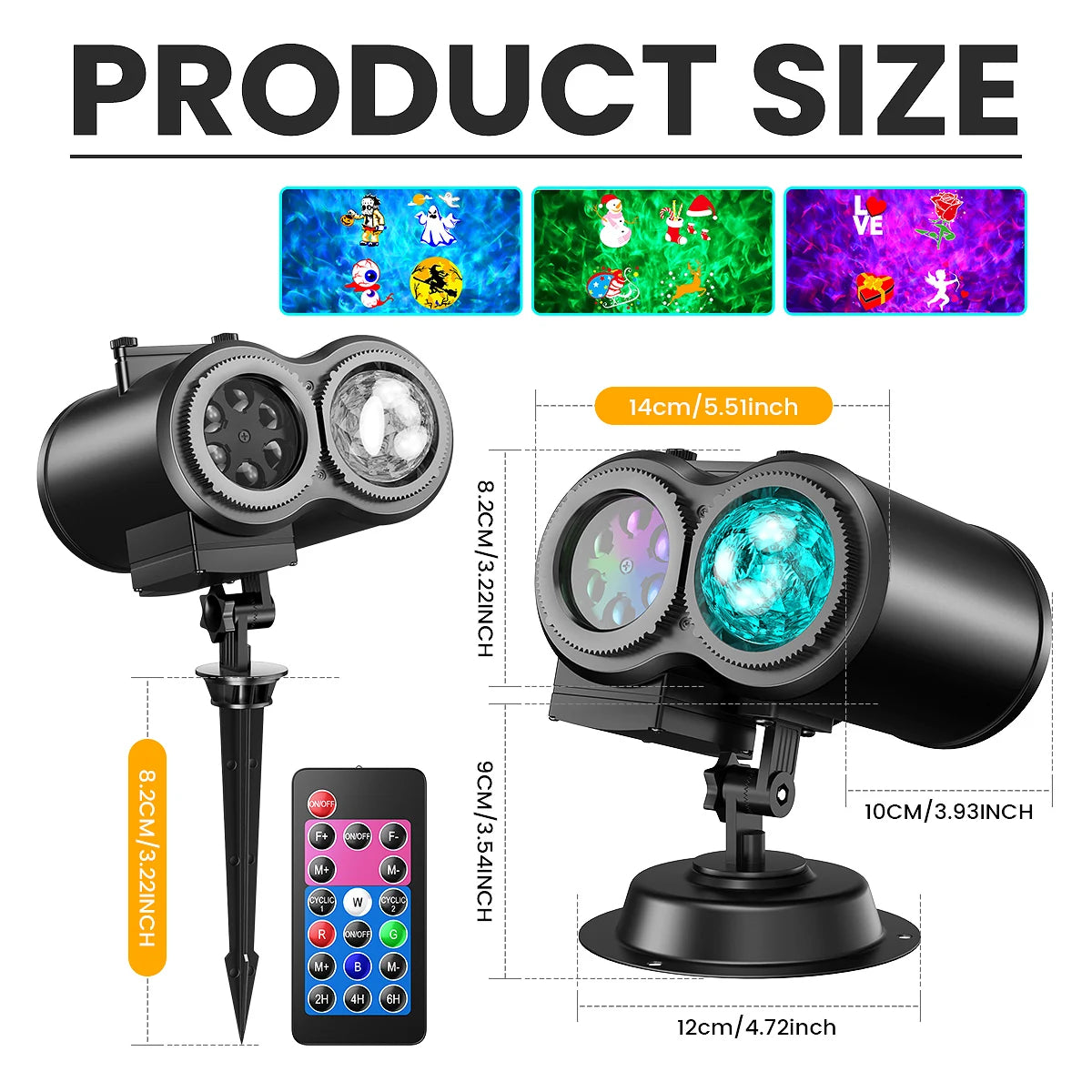 Outdoor Projector Lights  16 Slides, Water Wave Lamp, Timer, Remote