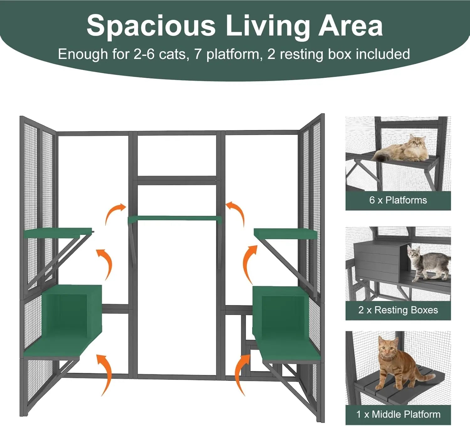 Outdoor Multiple Cats Cat Enclosure, Waterproof/Sunshine Roof