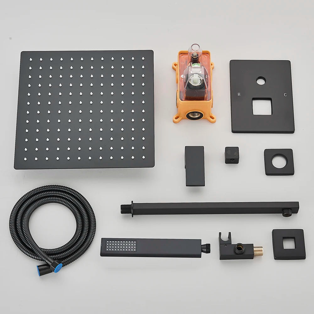 Matte Black Shower Set Wall Bath Shower Faucet 2-3 ways Concealed Shower Mixer Tap Rainfall Bathroom Faucet