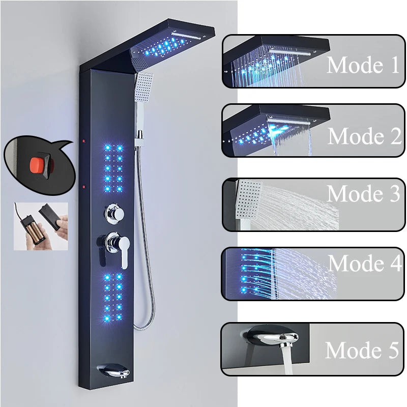 Black LED Shower Faucet Shower Panel & Column