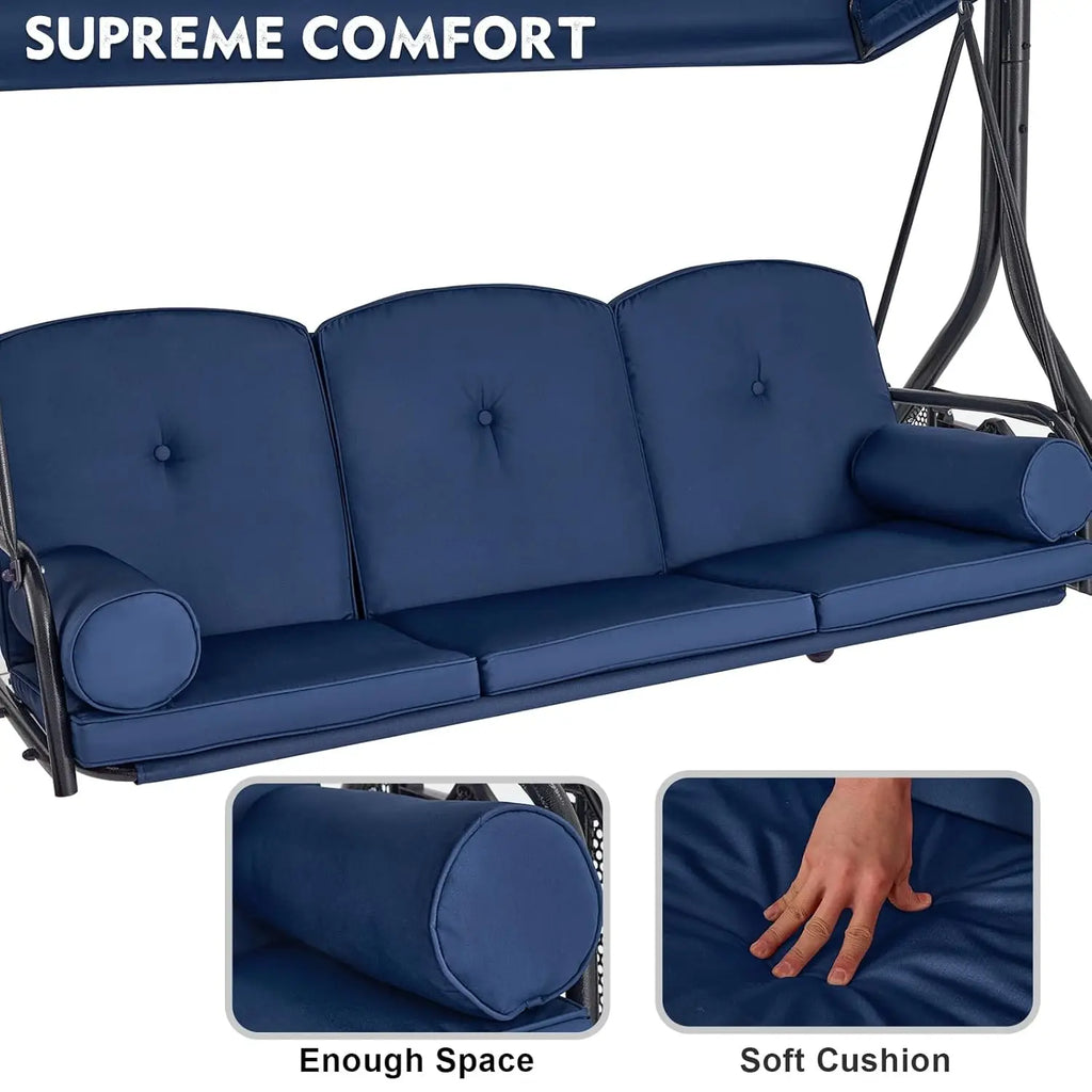 3 Seat Outdoor Porch Swing Bed with canopy