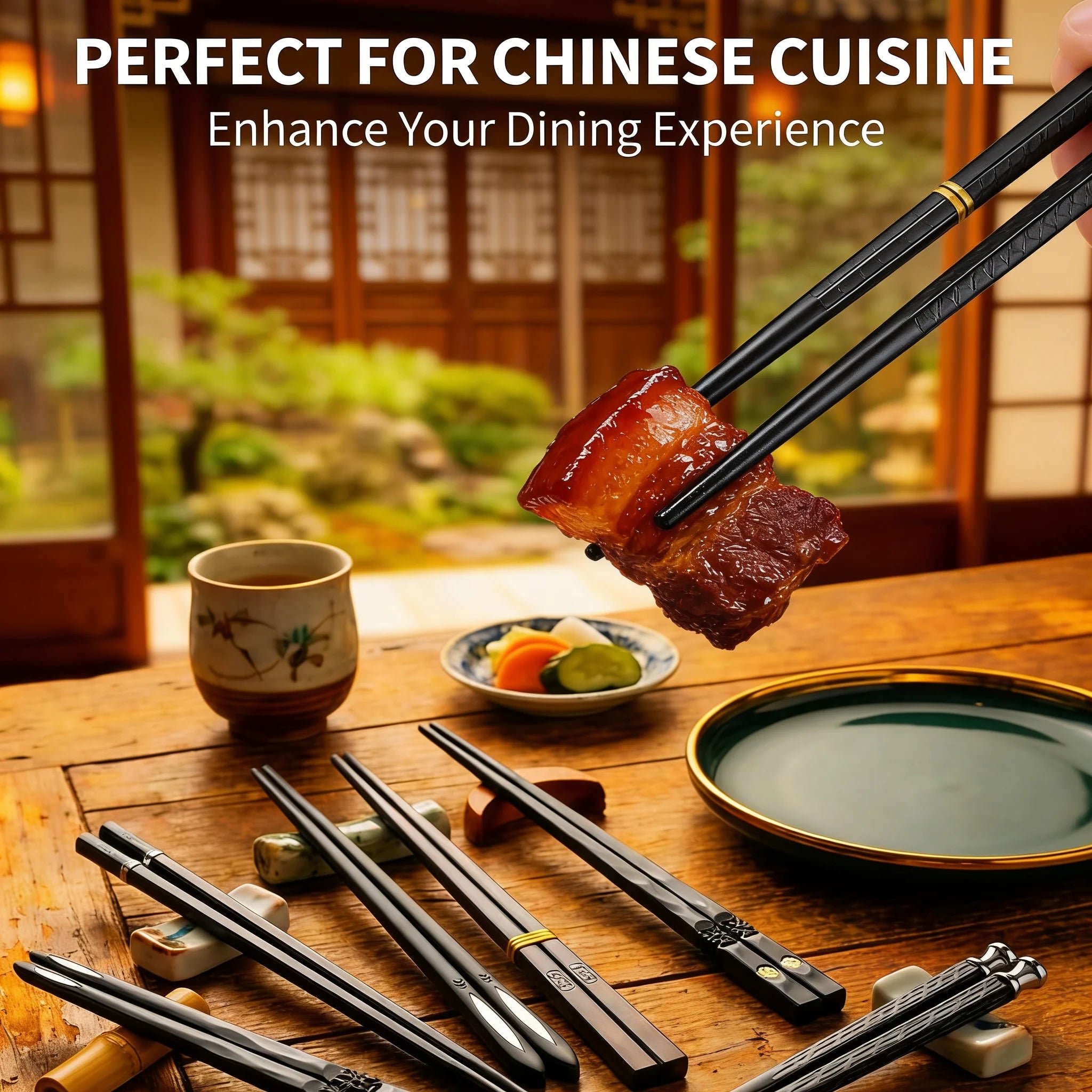Black Alloy Reusable Chopsticks 5-Piece Set