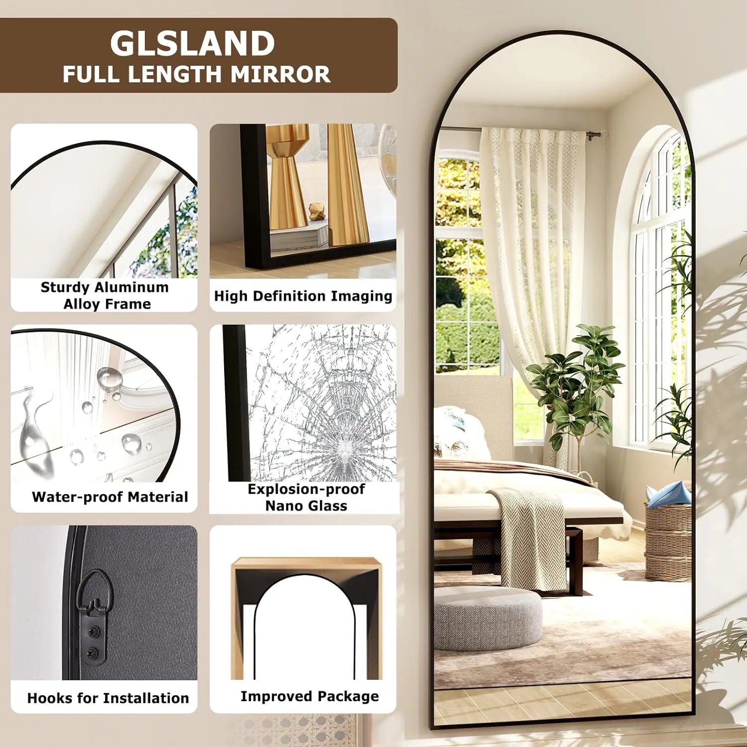 21x64 inch Arched Full Length Mirror