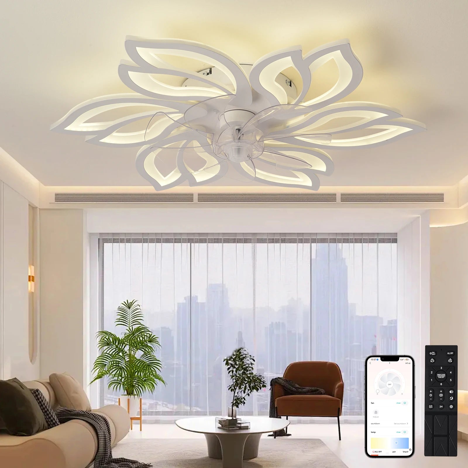 Ceiling Light with Silent Fan, adjustable speed, dimmable LED, remote control