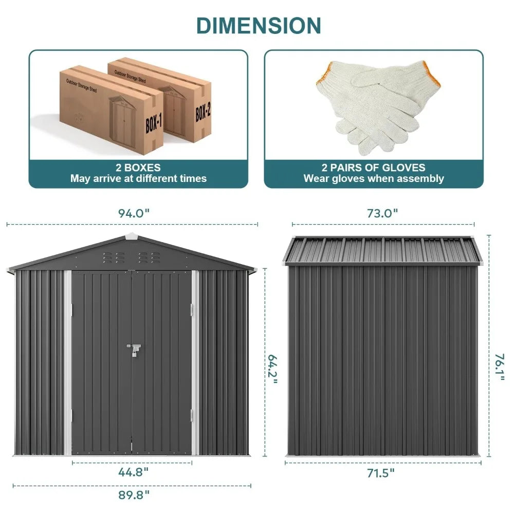 Galvanized Outdoor Storage Shed 8 x 6 FT,