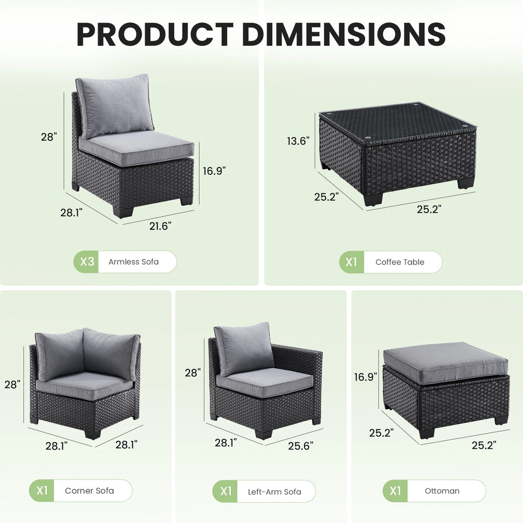 7pc. Outdoor Furniture with Ottoman, Water/Oil/Stain-Resistant Fabric