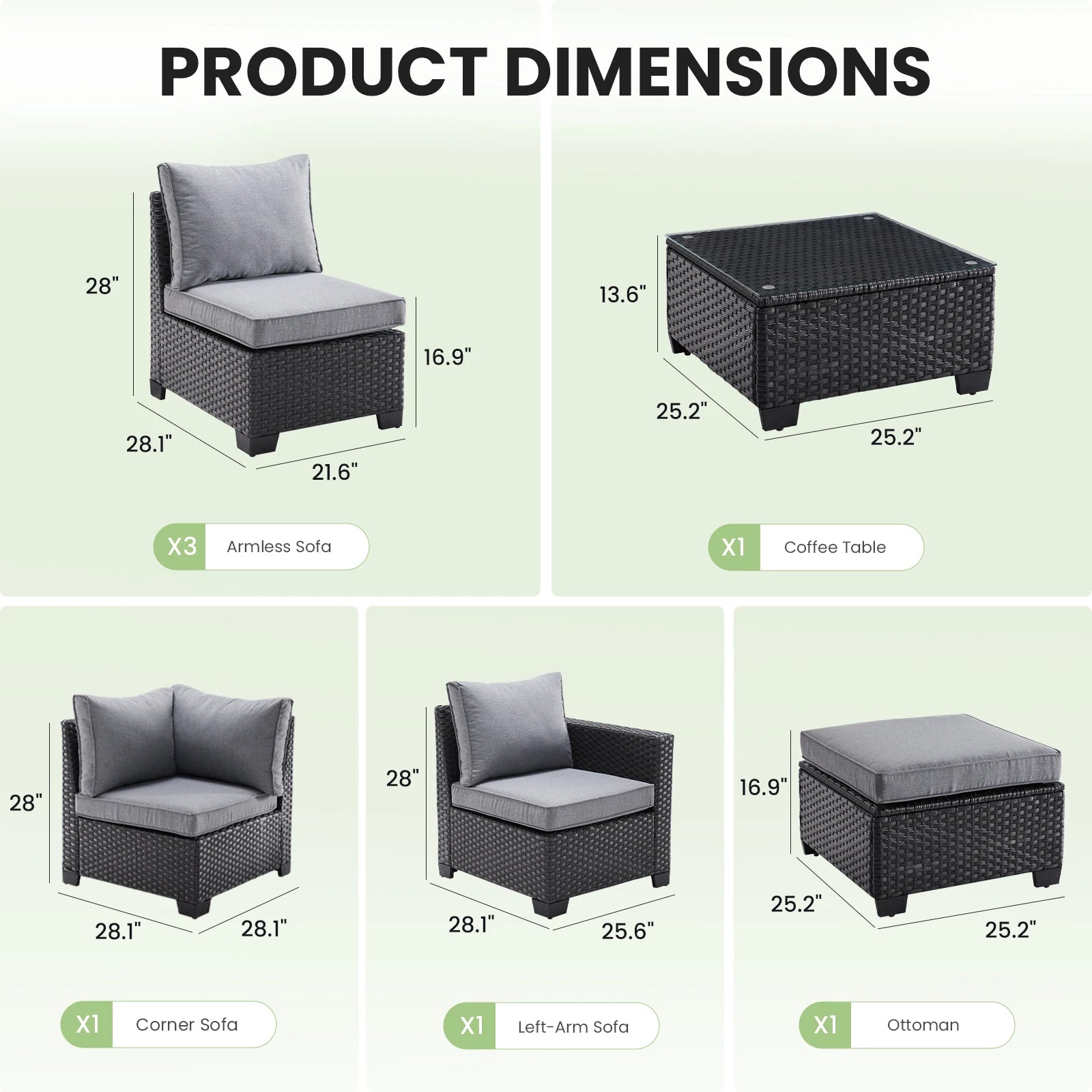 7pc. Outdoor Furniture with Ottoman, Water/Oil/Stain-Resistant Fabric