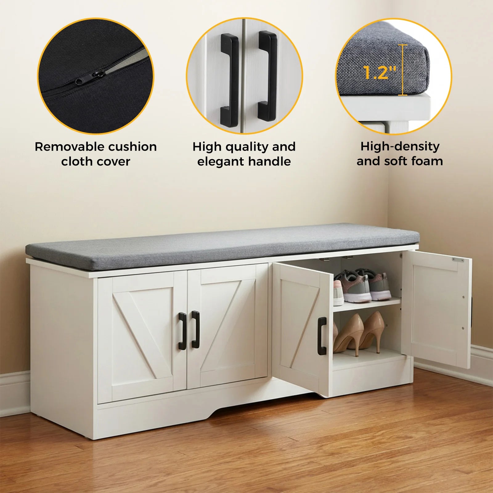 Storage Bench with Padded Seat Cushion