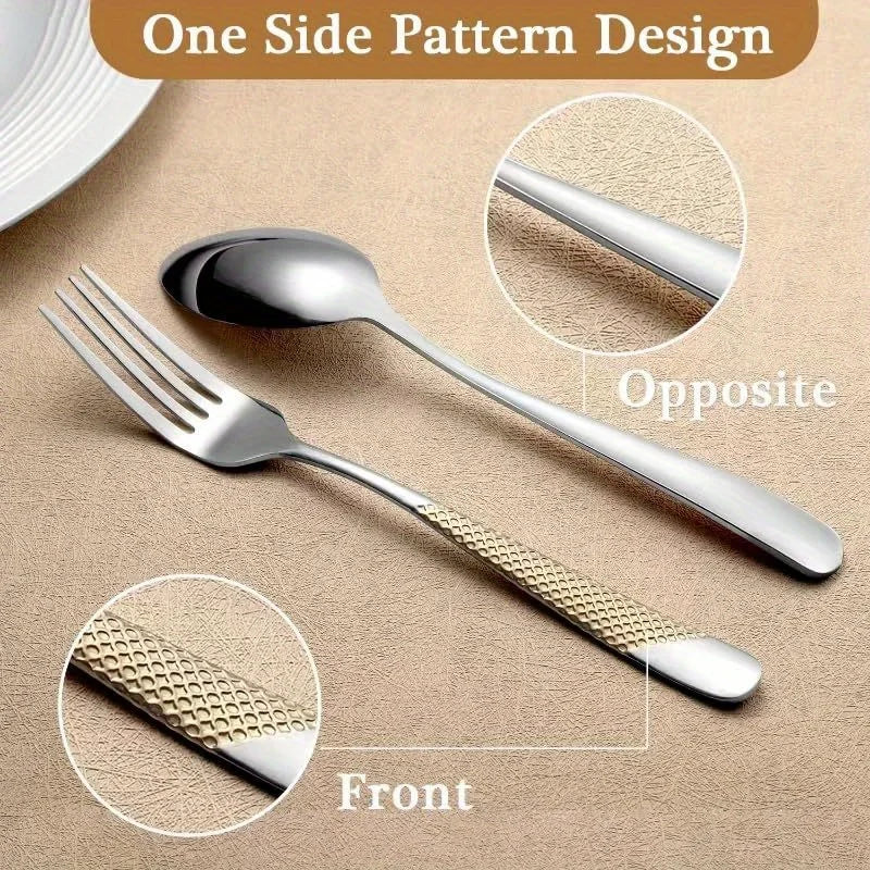 Hammered Modern Golden/Silvery Silverware Set, 40pcs