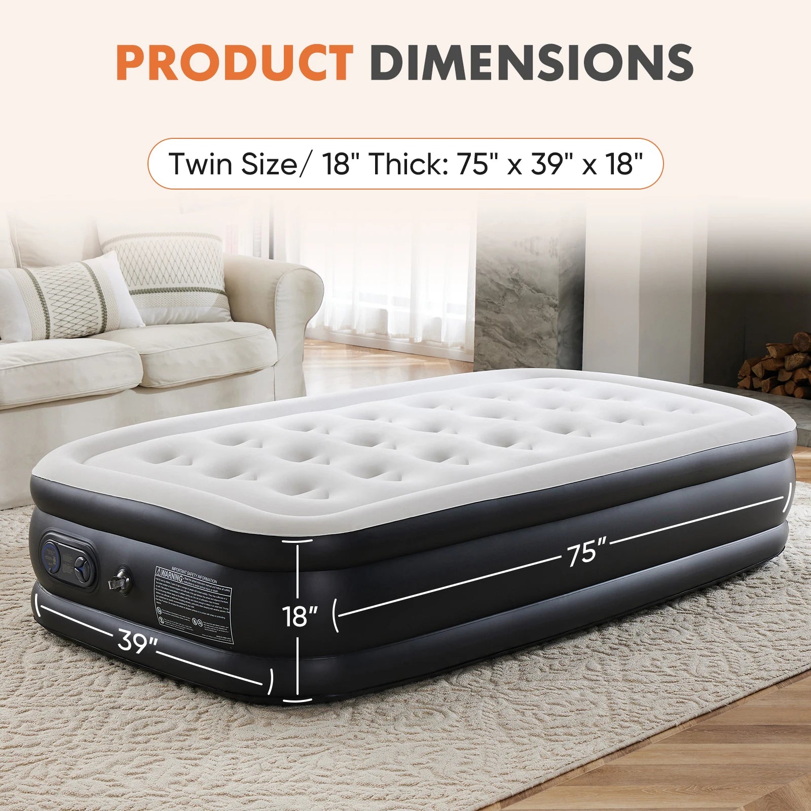 18IN Tall Air Mattress with Built in Pump