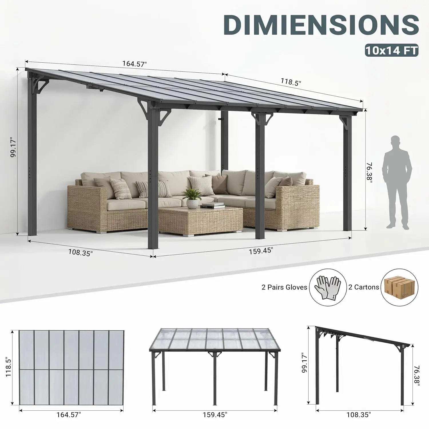 10'x14'  Lean to Gazebo, Pergolas
