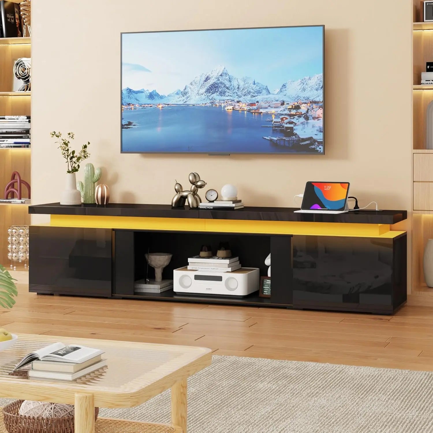 LED TV Stand with Electric Fireplace & Power Outlet