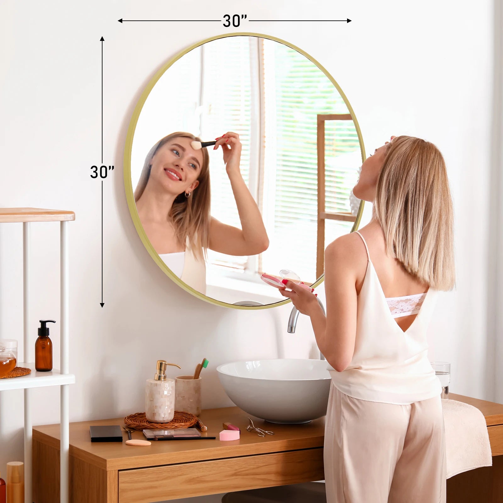 Large Gold Round Framed Mirror multiple sizes