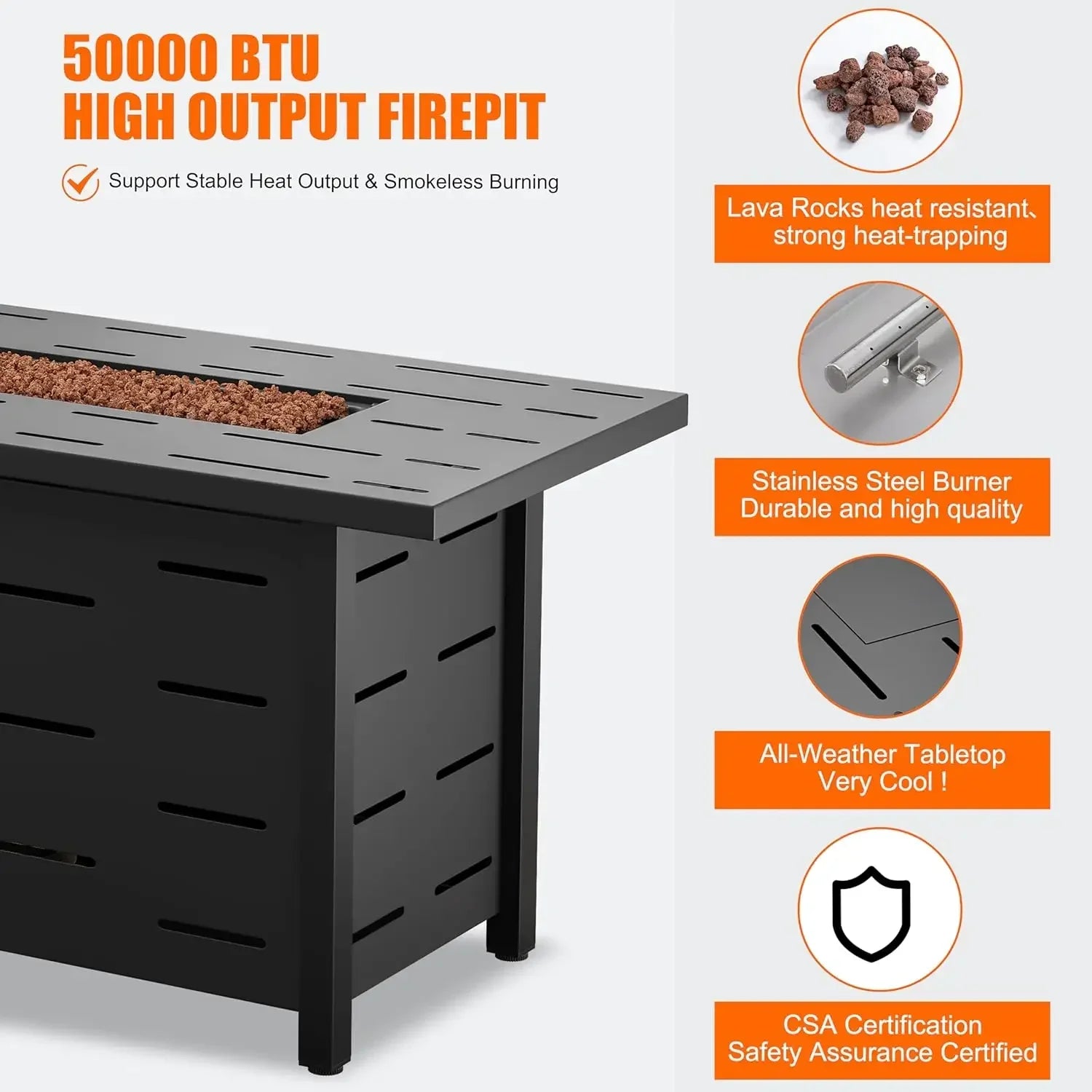 43 inch Outdoor Propane Fire Pit Table with Lid, Waterproof Cover,