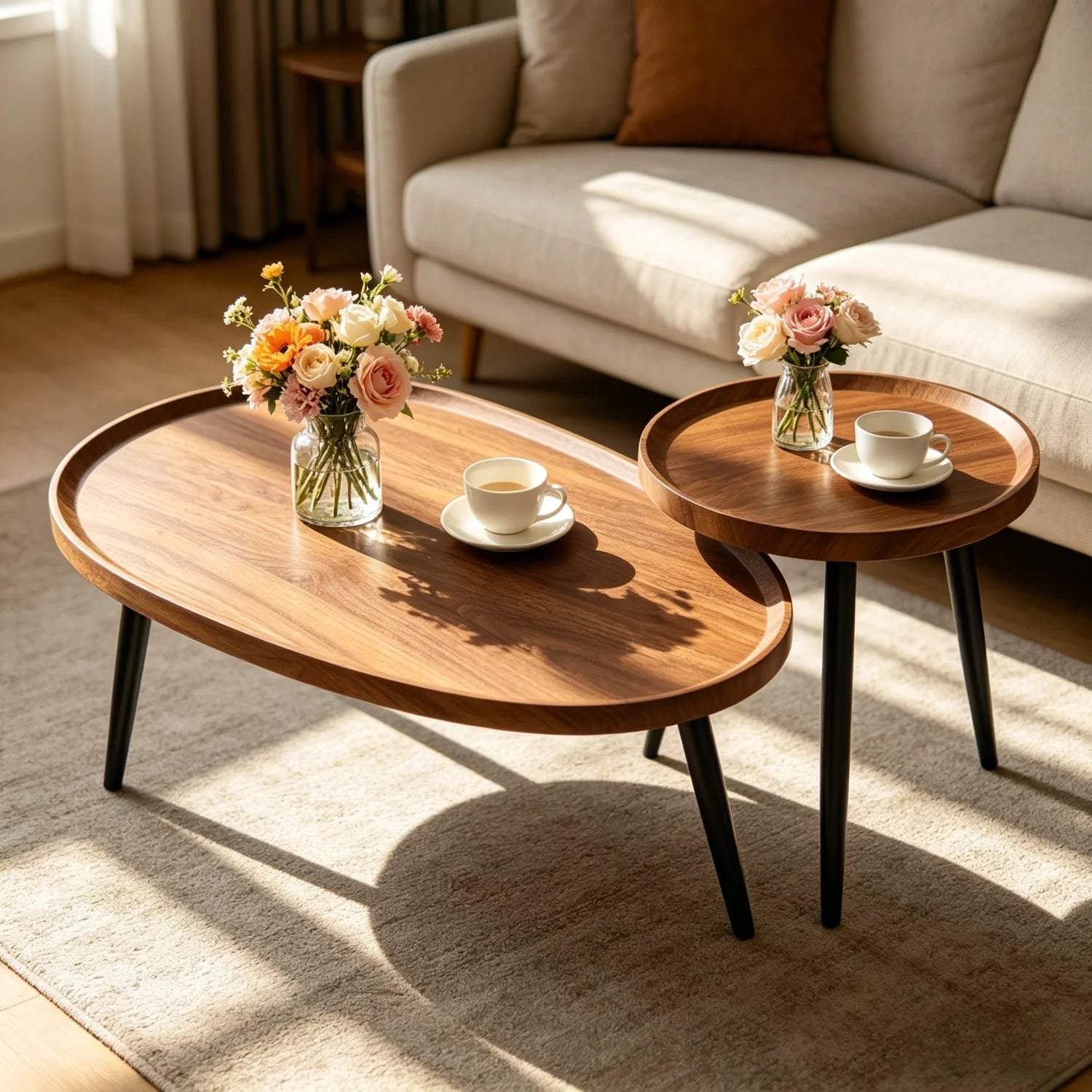 2 Mid-Century Coffee Table, Solid Wood