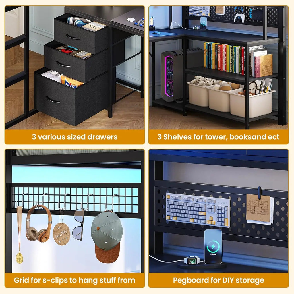 Twin Loft Bed desk Storage Hutch with Power Outlet