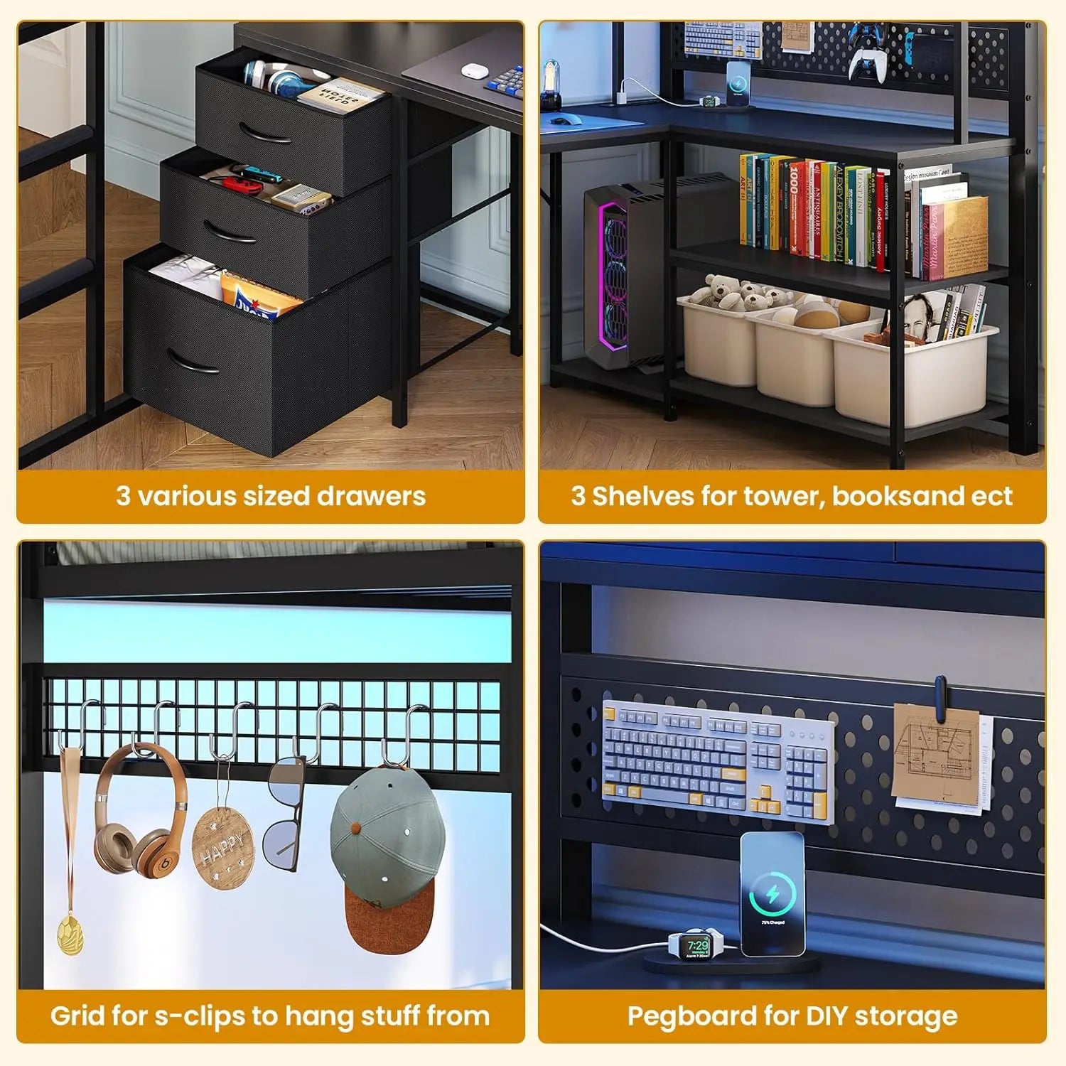 Twin Loft Bed desk Storage Hutch with Power Outlet