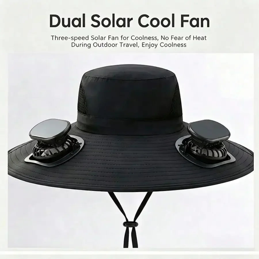 Solar Fan Cap, 180 ° Adjustable Fan, UPF50, USB, Solar Powered
