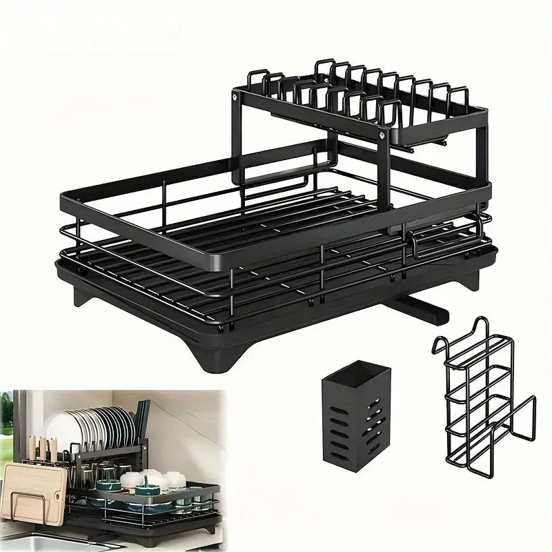 Double-Tier Extendable Utensil Rack/Draining Board