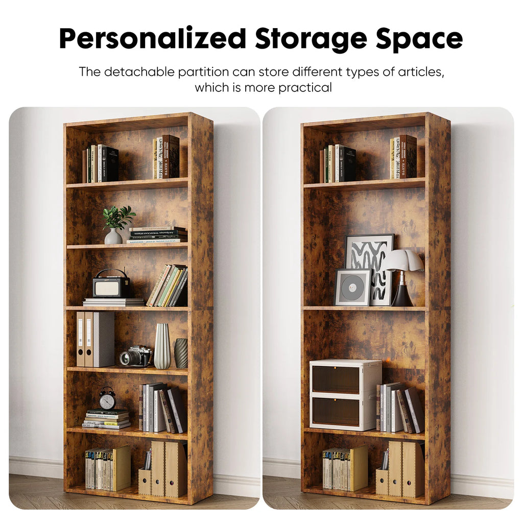 6 Tier Wooden Shelf Bookcase 63"