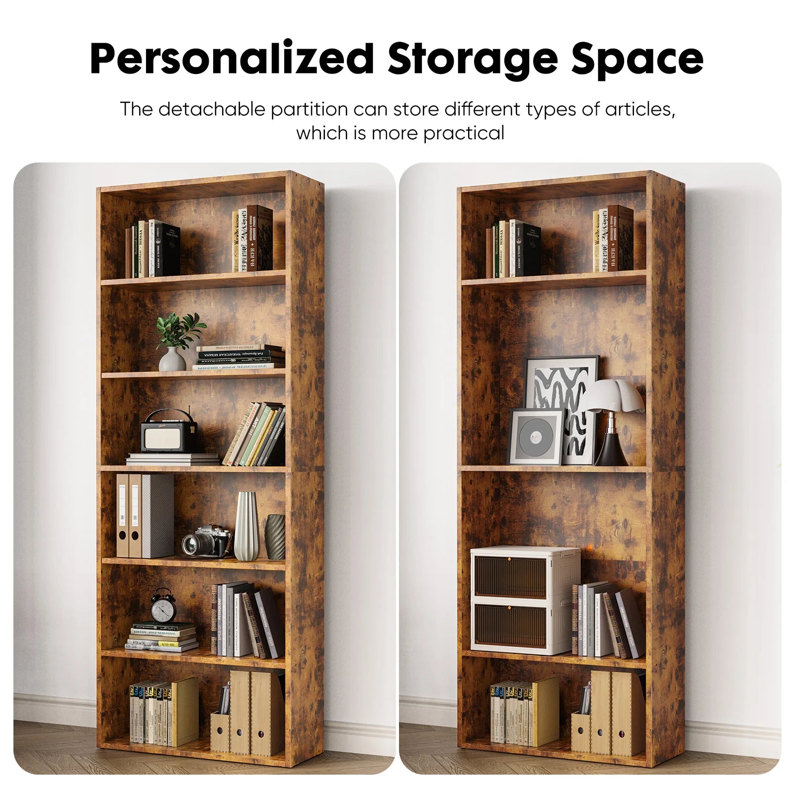 6 Tier Wooden Shelf Bookcase 63"