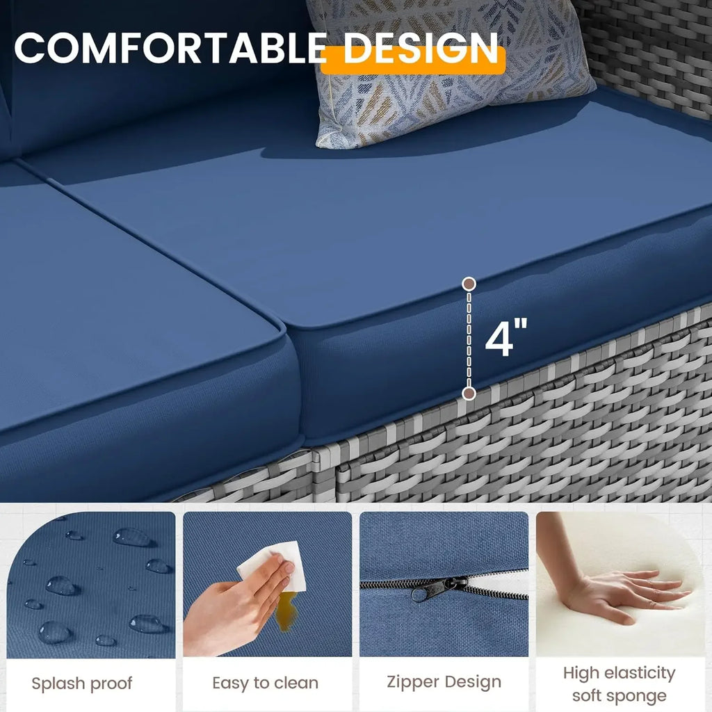 7 Pcs Wicker Sectional Sofa with Tea Table