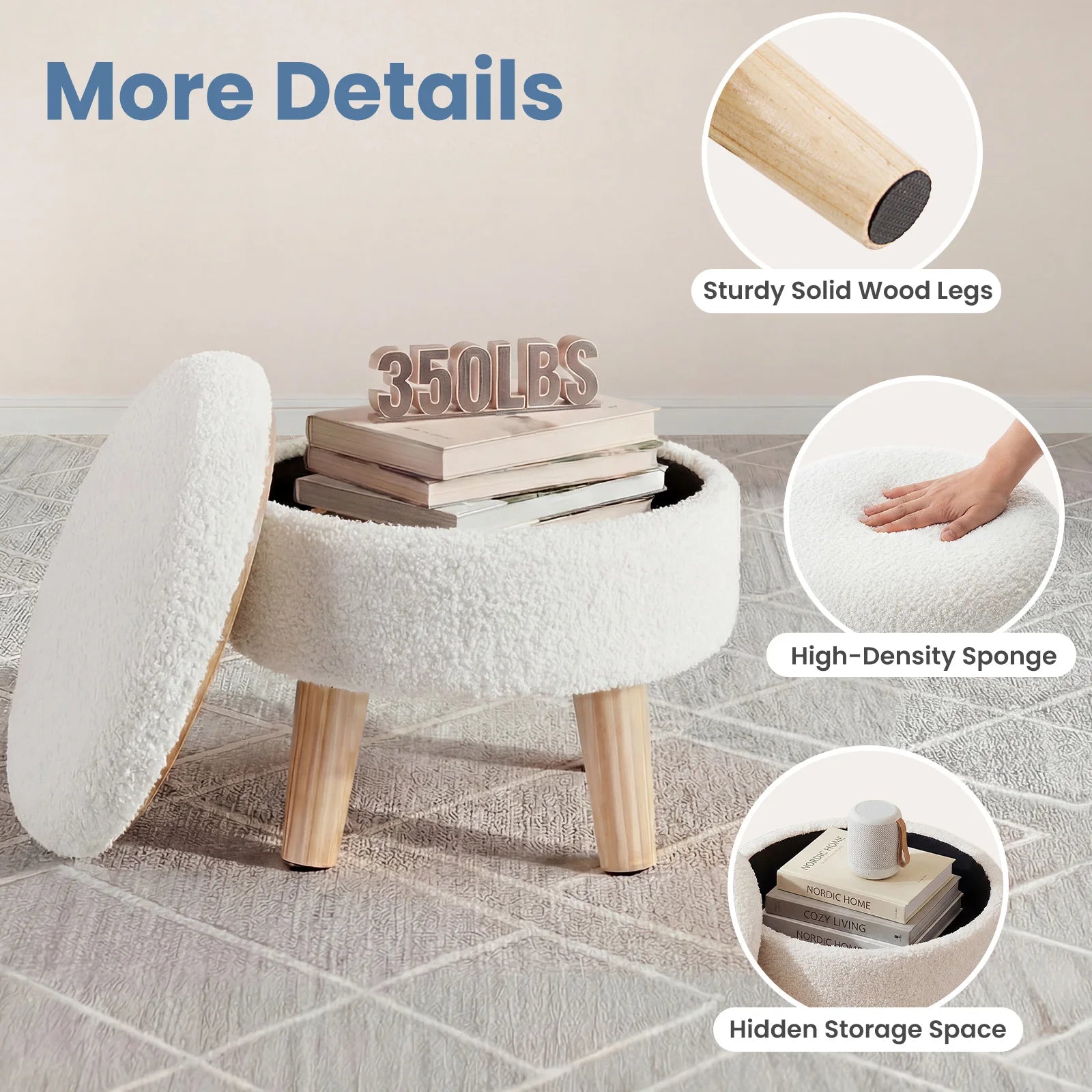 Round Storage Ottoman Padded Seat Footstool