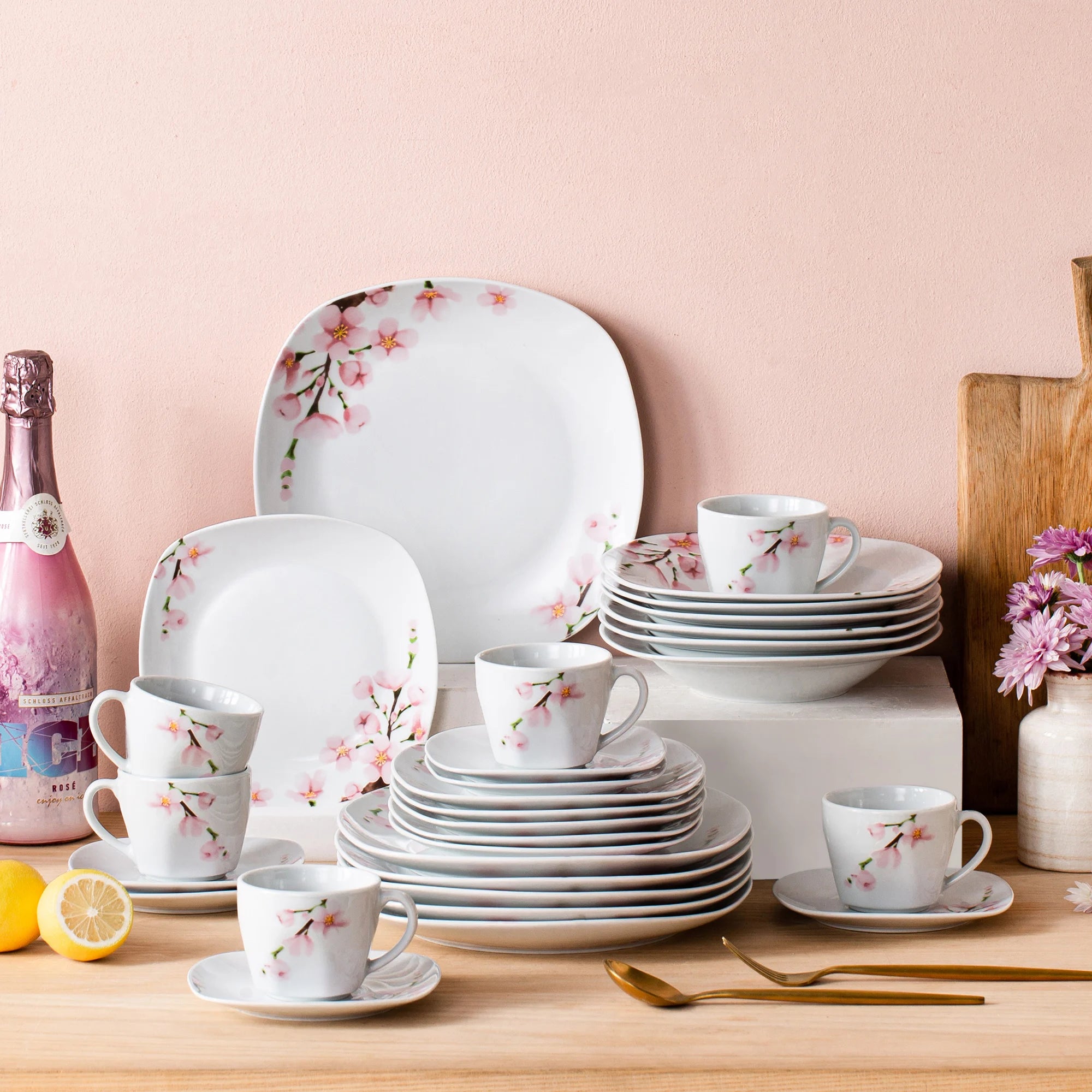 60-Piece White Porcelain Plate Set