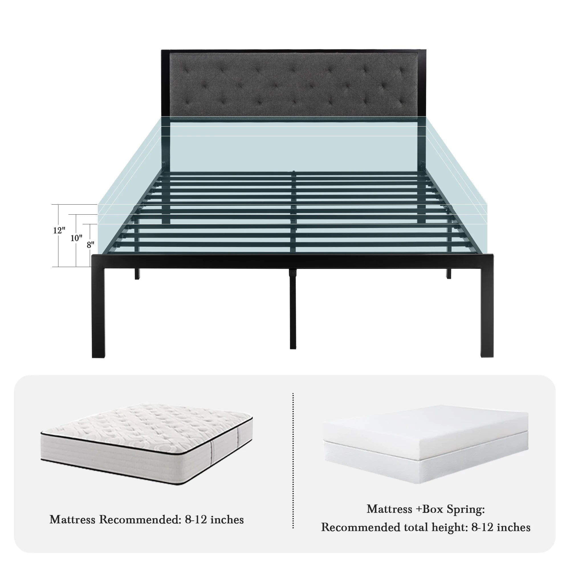 Bed Frame with Upholstered Finely Stitched Headboard