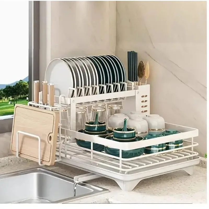 Double-Tier Extendable Utensil Rack/Draining Board