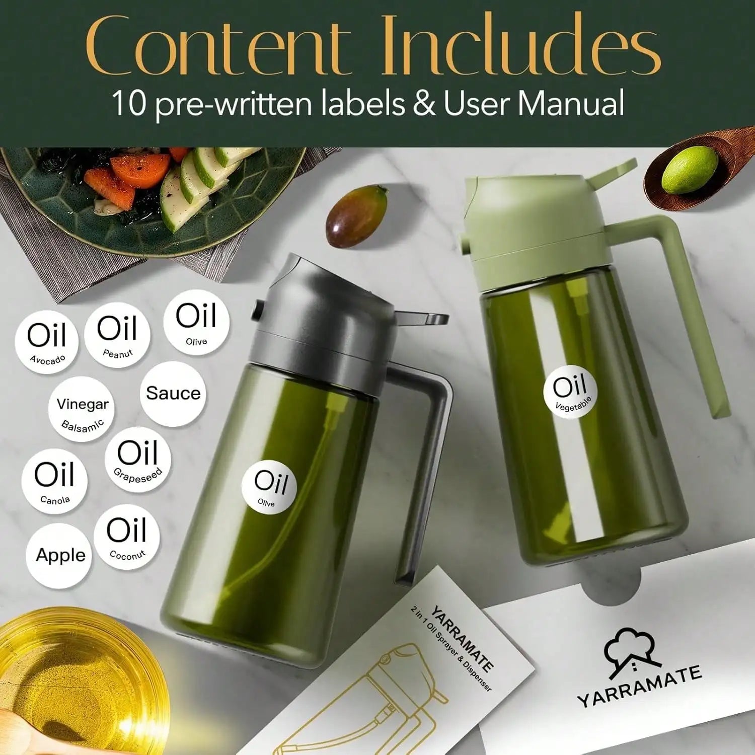 Glass Oil Dispenser 2 In 1 Spray Bottle