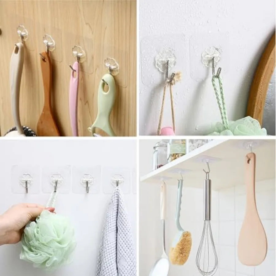 28 Pack Clear Adhesive Wall Hooks for Kitchen, Bathroom, Shower