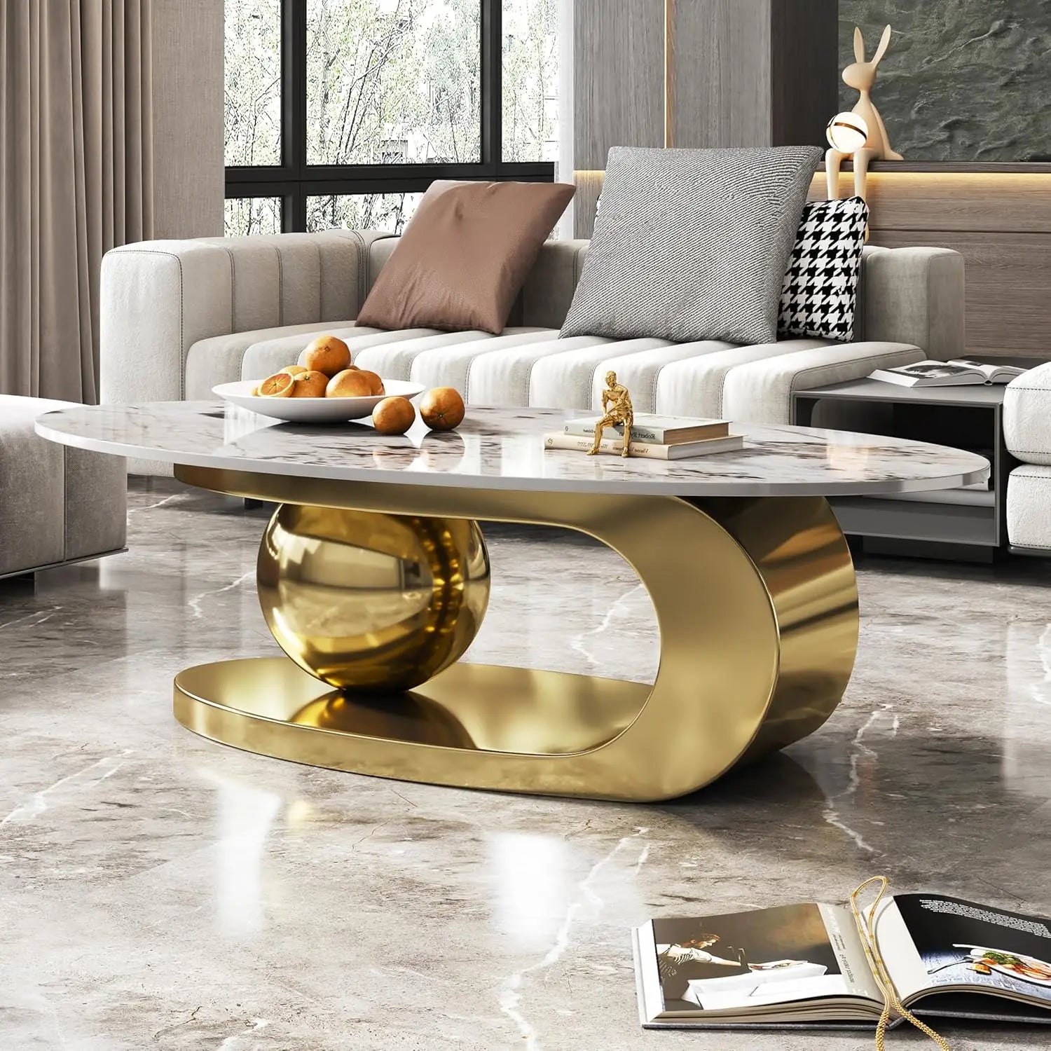 Coffee Table withStainless Steel Pedestal,