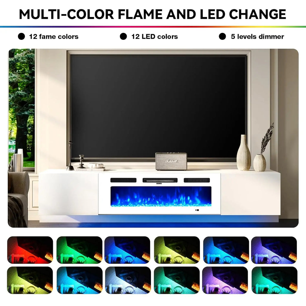 Floating TV Stand, Electric Fireplace, 12-Color LED