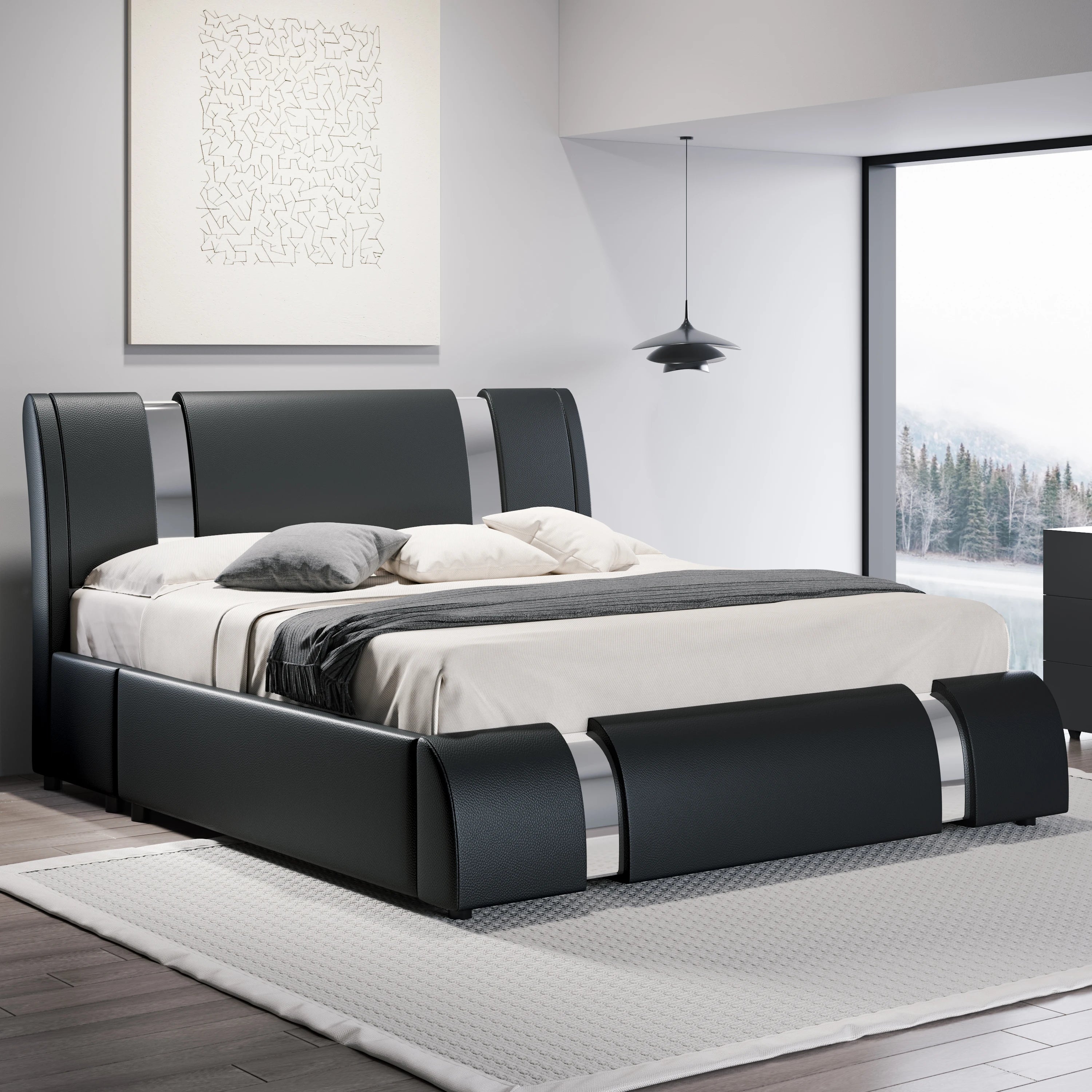 Leather Low Profile Platform Bed