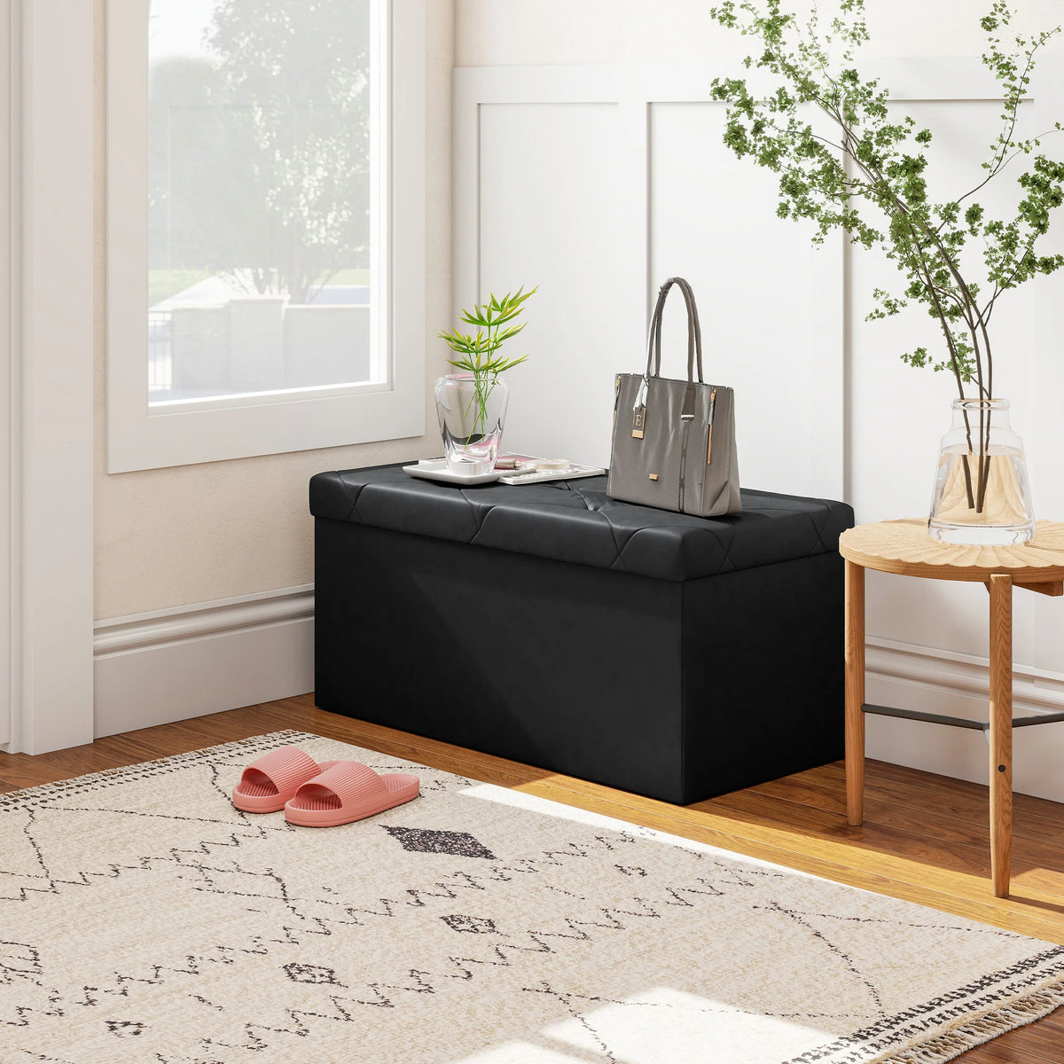30" Leather Foot Stool with Storage