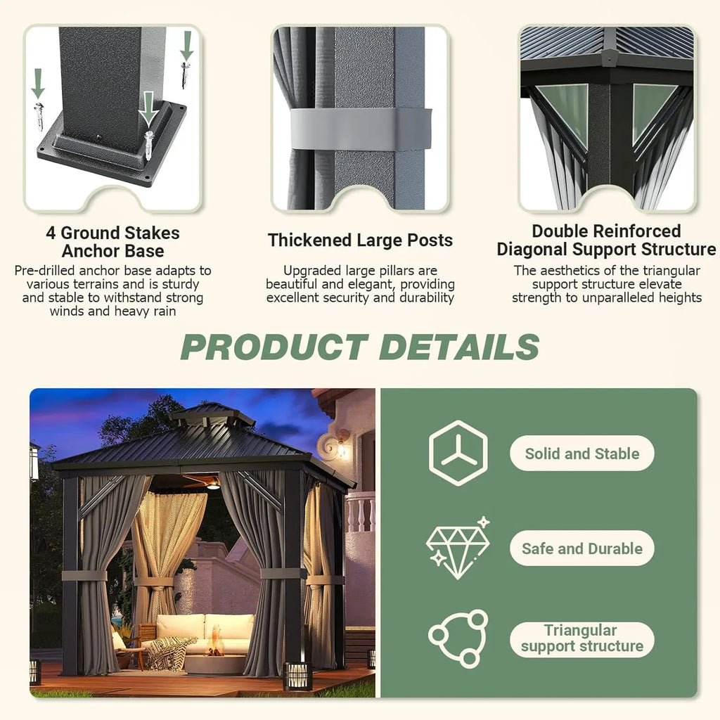 8x8FT Sturdy Hardtop Gazebo