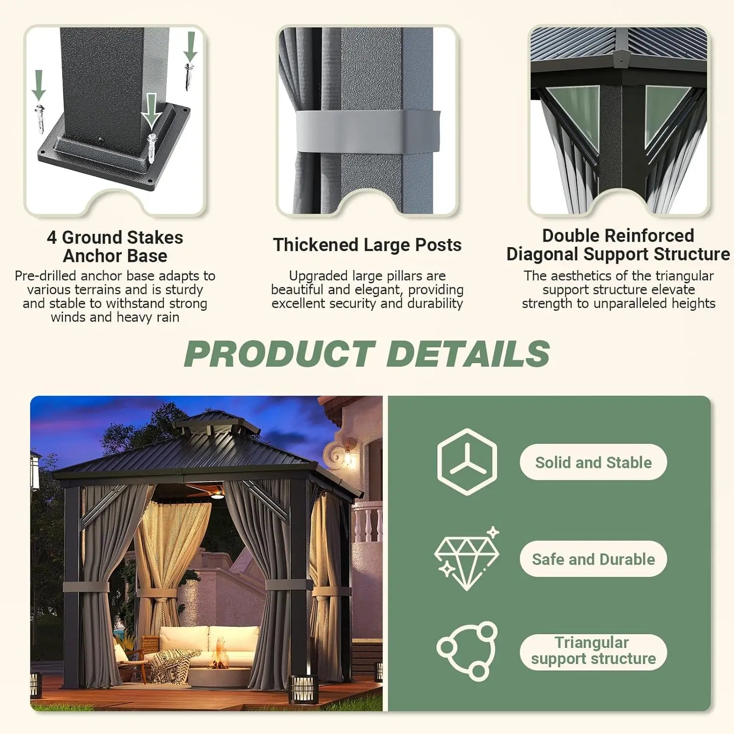8x8FT Sturdy Hardtop Gazebo