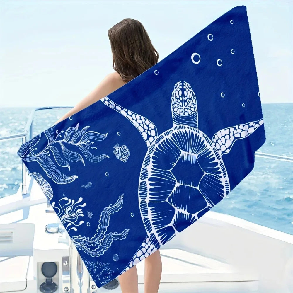 Turtle Print Microfiber Beach Towel