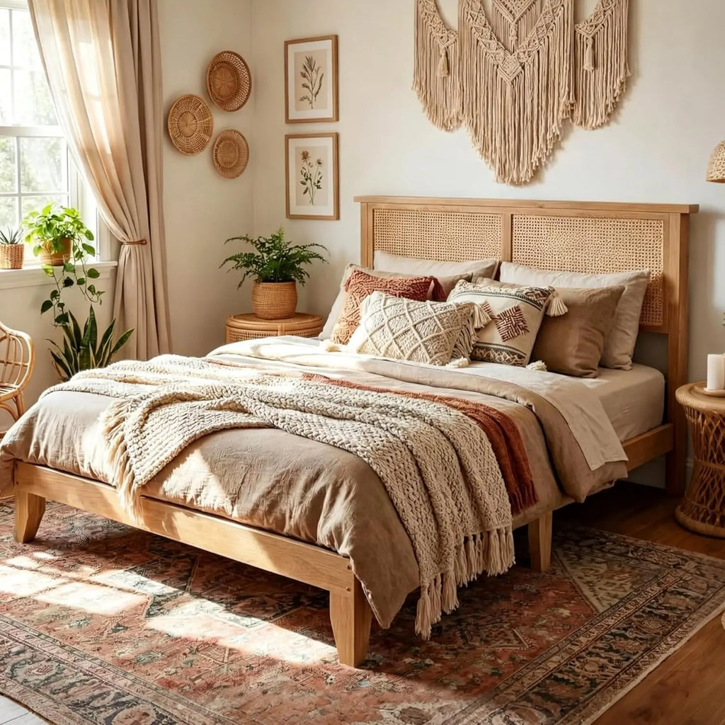 Rattan Bed Frame with LED Lights