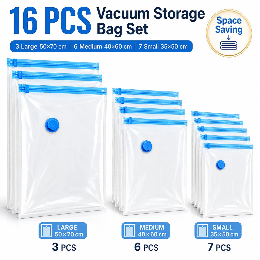 16pcs Vacuum Bags with Hand Pump