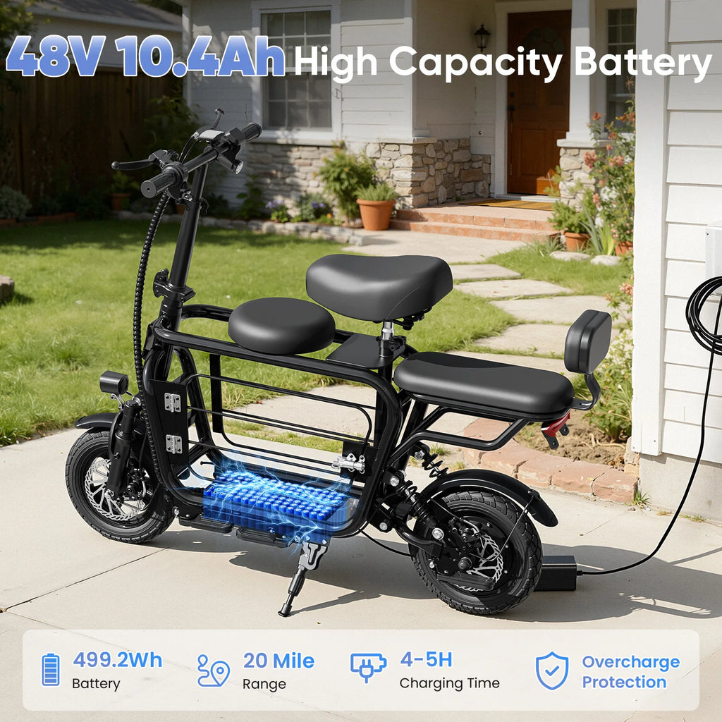 48V Electric Scooter with Large Pet Basket, Foldable