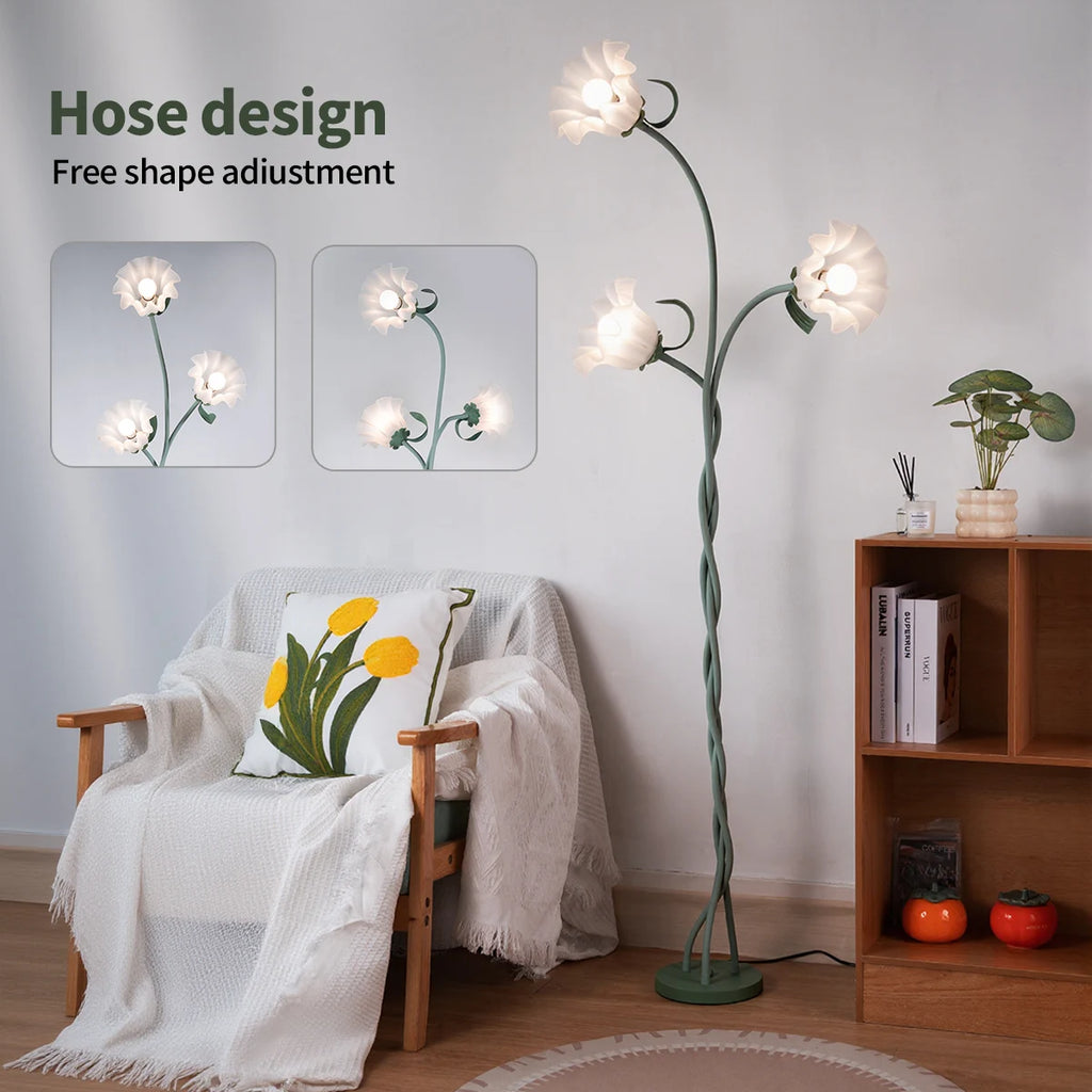 Flower Floor Lamp, Contains Bulb, Dimmable, Flexible Neck Shaft