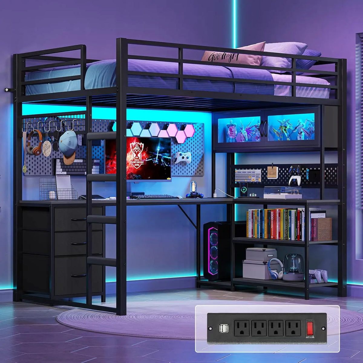 Twin Loft Bed desk Storage Hutch with Power Outlet