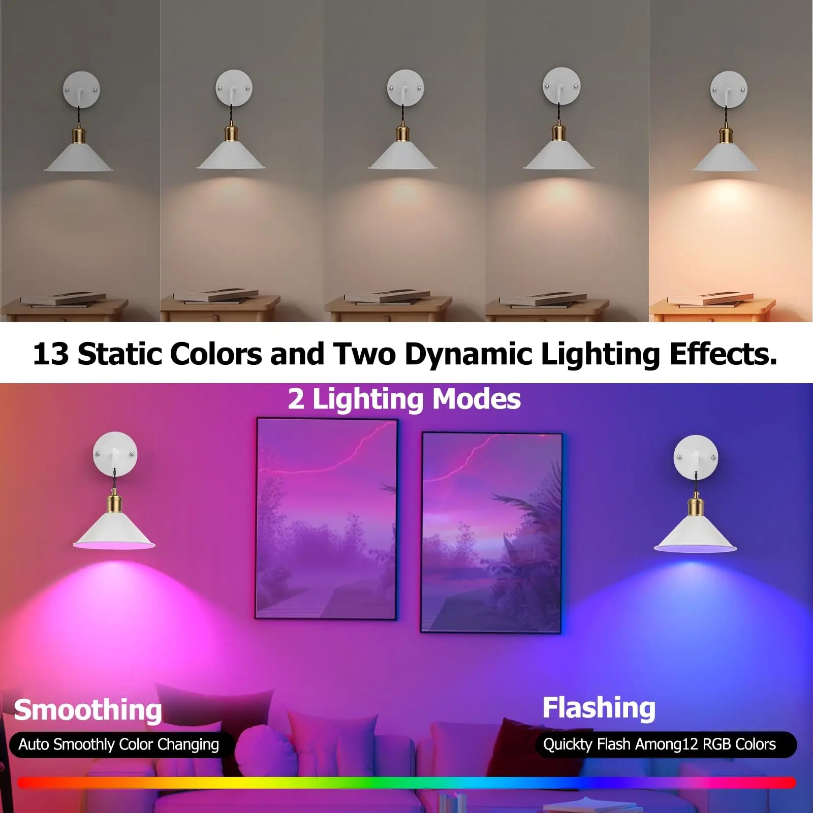 2Pc. Battery-Operated Wall Sconces with Remote
