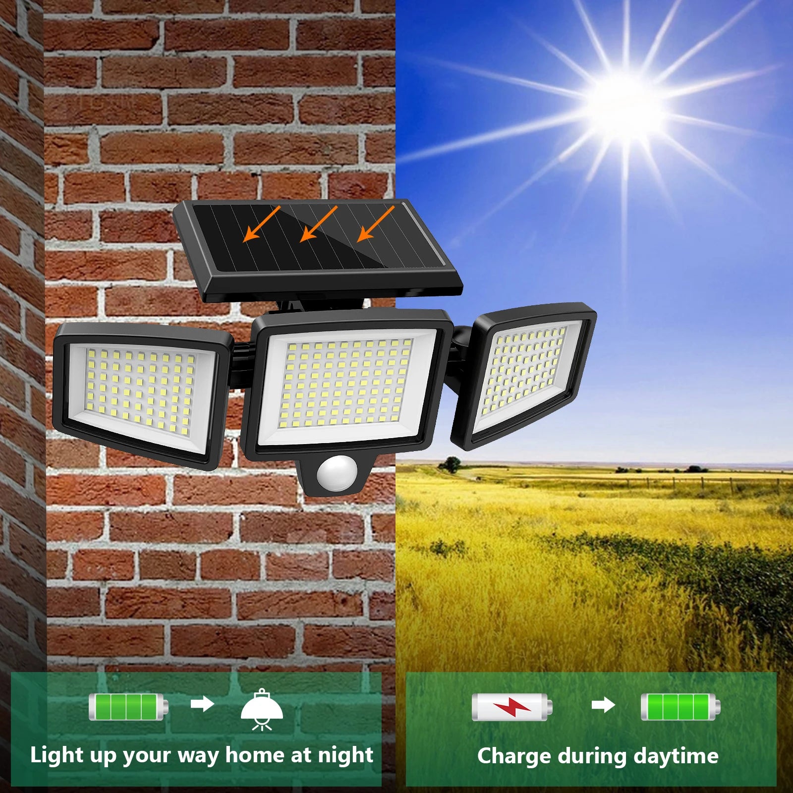 Waterproof Solar Light with Motion Sensor 3-Head