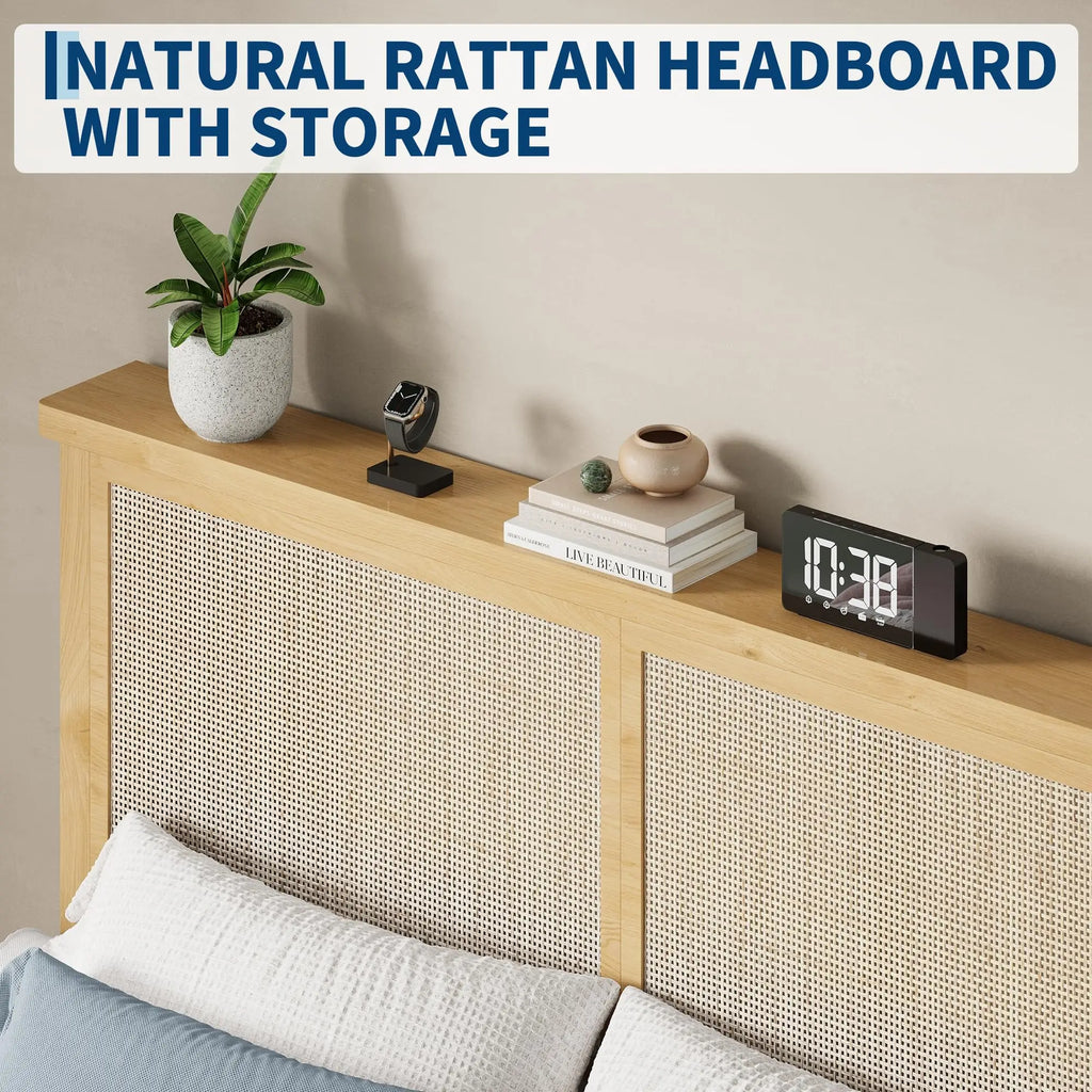 Rattan Bed Frame with LED Lights